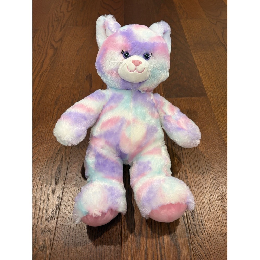Build A Bear Workshop Plush Pastel Swirl Tie-Dye Kitty Cat Pink Purple Rainbow
